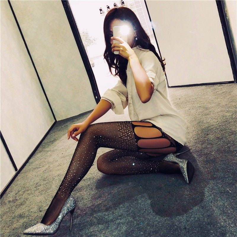Amazon Bestseller: Beaded Silk Socks, Black Netting Fishnet Socks, Women’s Lace-Embellished, Open-Toe, Sensual, Atmospheric, Strapless, One-Piece Pantyhose